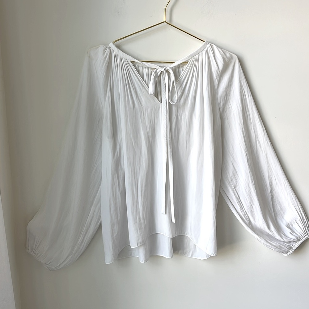 Ramy Brook Paris Long Sleeve Blouse Top Tie V Neck Flowy Oversized Boho Size XS